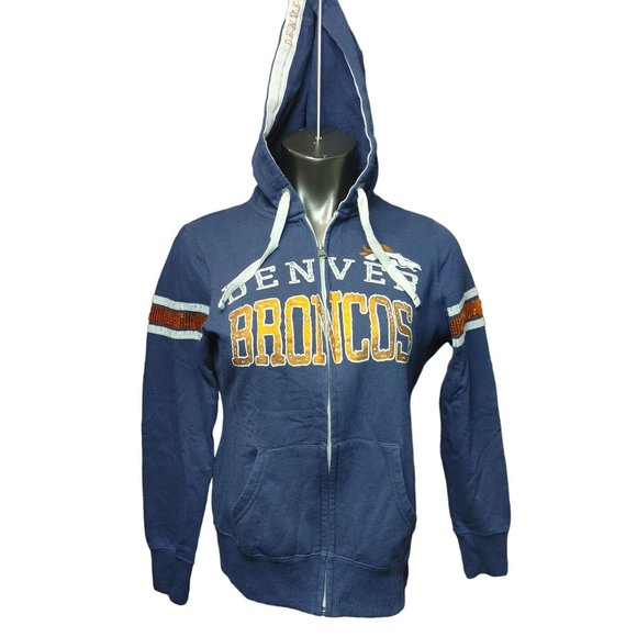 Majestic Fan Fashion Denver Broncos Women's Navy Blue Zip UP Hoodie Small - Picture 1 of 4